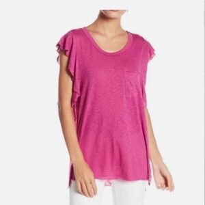 Free People Fuchsia Ruffle Sleeve Tee
